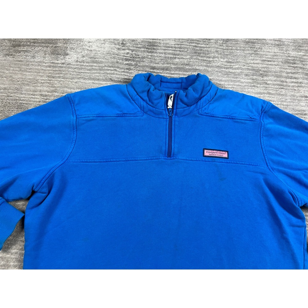 Vineyard Vines Pullover Womens L Blue Quarter Zip Raw Hem Cropped Cotton Logo - Picture 2 of 15